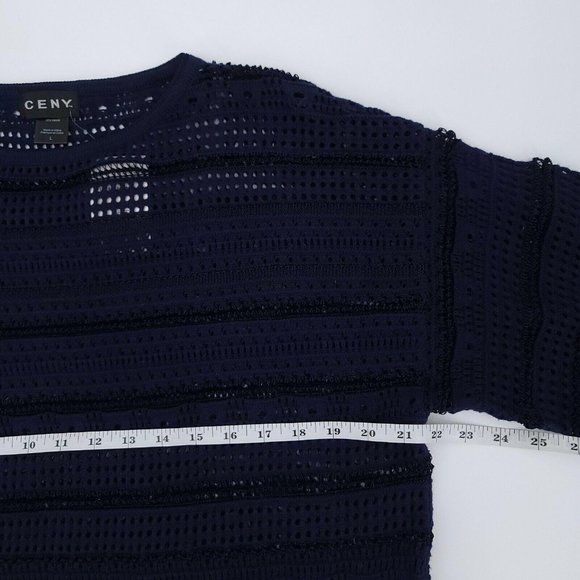 Ceny Women's Large Navy Pointelle Boat Neck Sweater - Picture 7 of 10